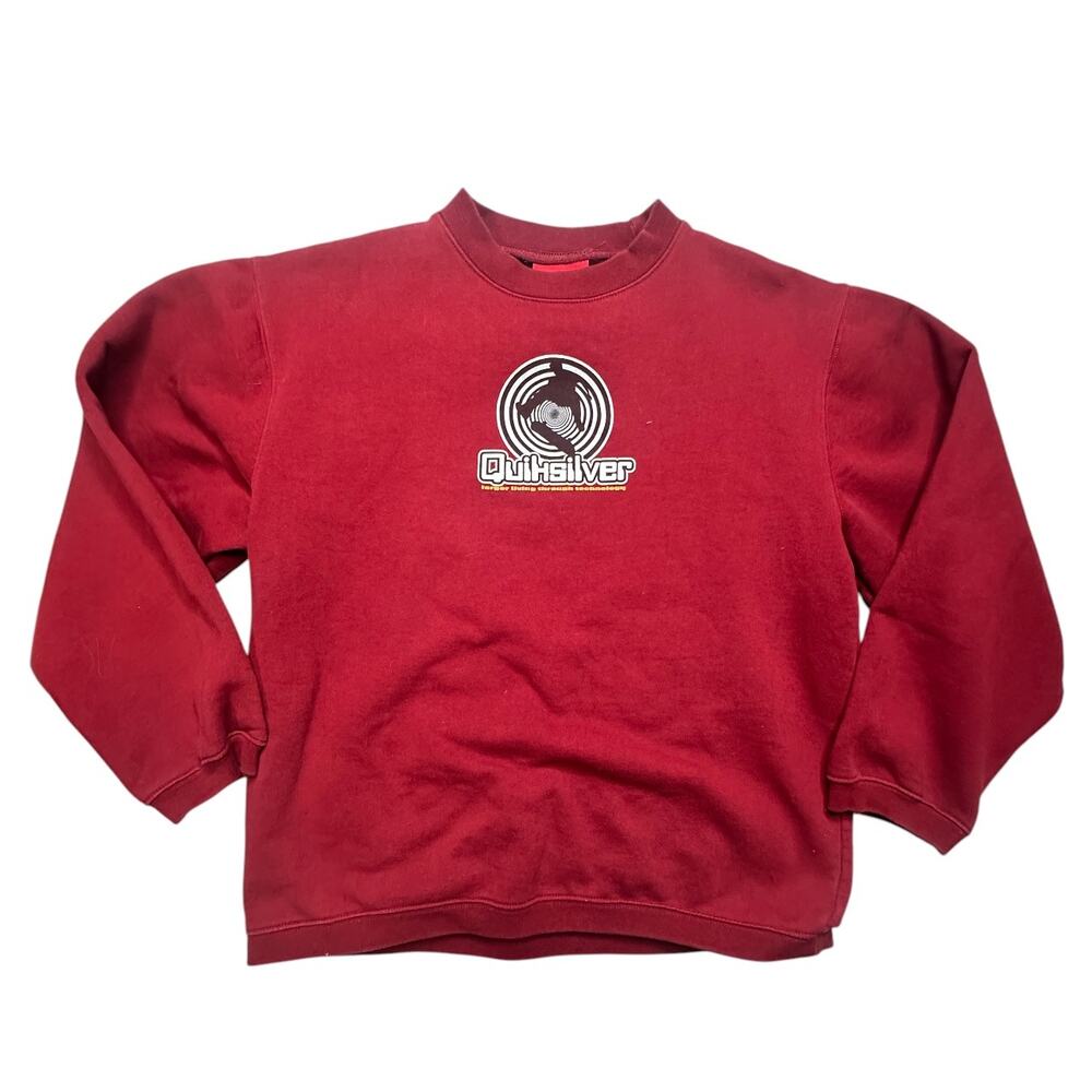 Vintage Y2K Quiksilver Surf Skate Crewneck Sweatshirt Red Spell Out Logo